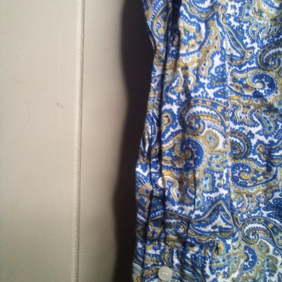 J Crew Button Up Shirt S Long Sleeve Paisley Print Blue Gold - Picture 7 of 13